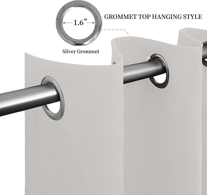 Easy-Going Blackout Curtains for Bedroom, Solid Thermal Insulated Grommet and Noise Reduction Window Drapes, Room Darkening Curtains for Living Room, 2 Panels (52x63 in, Light Linen)