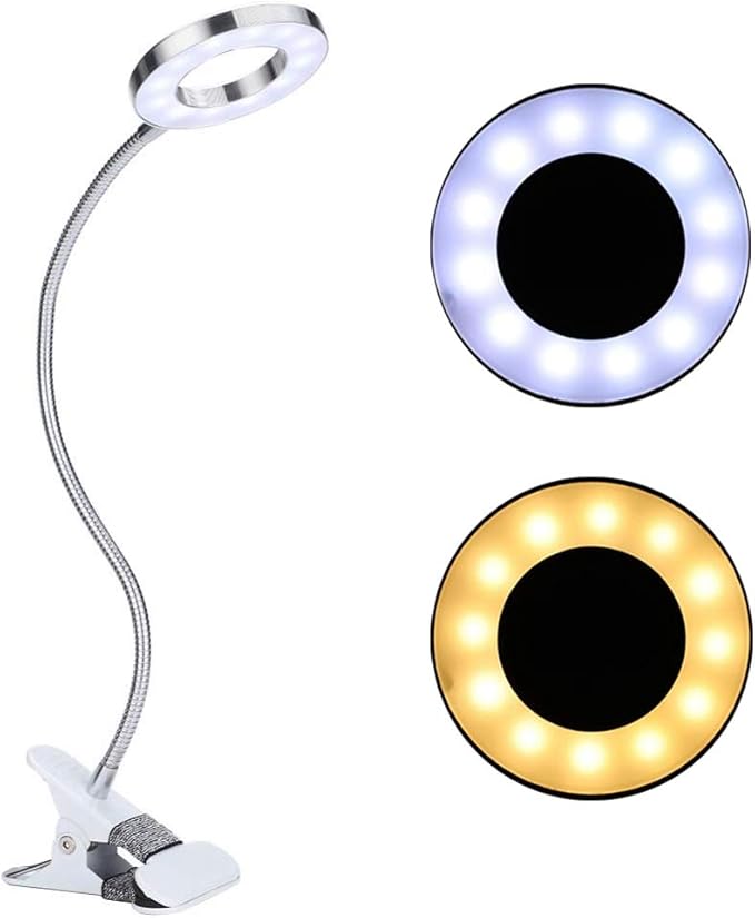 Desk Lamp with Clamp, Mini LED Lamp USB Rechargeable Warm/White Light Changeable Eye Protection Bed Light for Night Reading, Tattoo, Eyelash Extension, Make Up Lamp