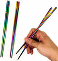 2Pairs Stainless Steel Chopsticks Set, Multicolor Metal Chopsticks Reusable, Sushi Food Sticks,Dishwasher Safe,9.0inch (Rainbow)