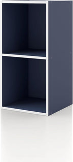 Apexa 2 Cube Storage Organizer Shelves, Stackable Wood Bookcase Fits Cubby Bins for Organization, Dorm Teen Room Decor & Home Office, Steel Blue