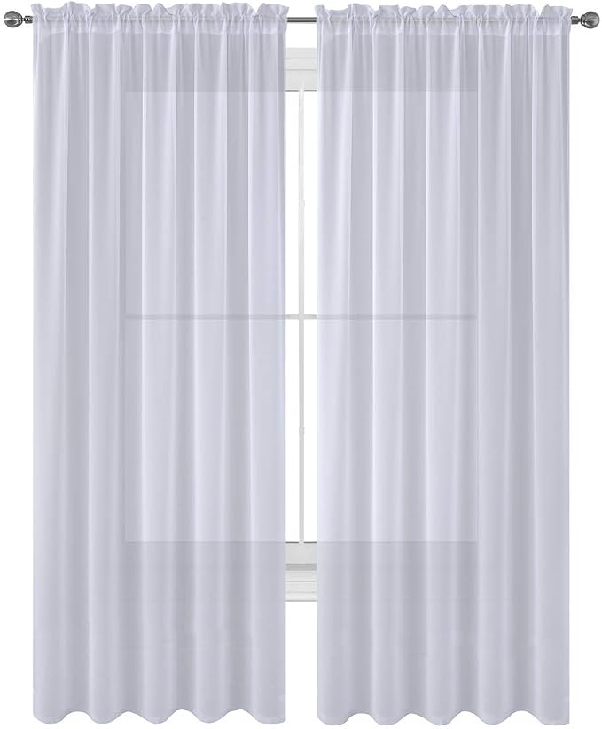 2 Piece Solid Elegant Sheer Curtains Fully Stitched Panels Window Treatment Drape (54" X 63", White)