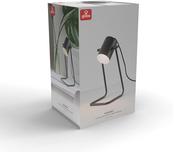 Globe Electric 52299 Sahara 14" Desk Lamp, Matte Black, Swing Shade, in-Line On/Off Rocker Switch