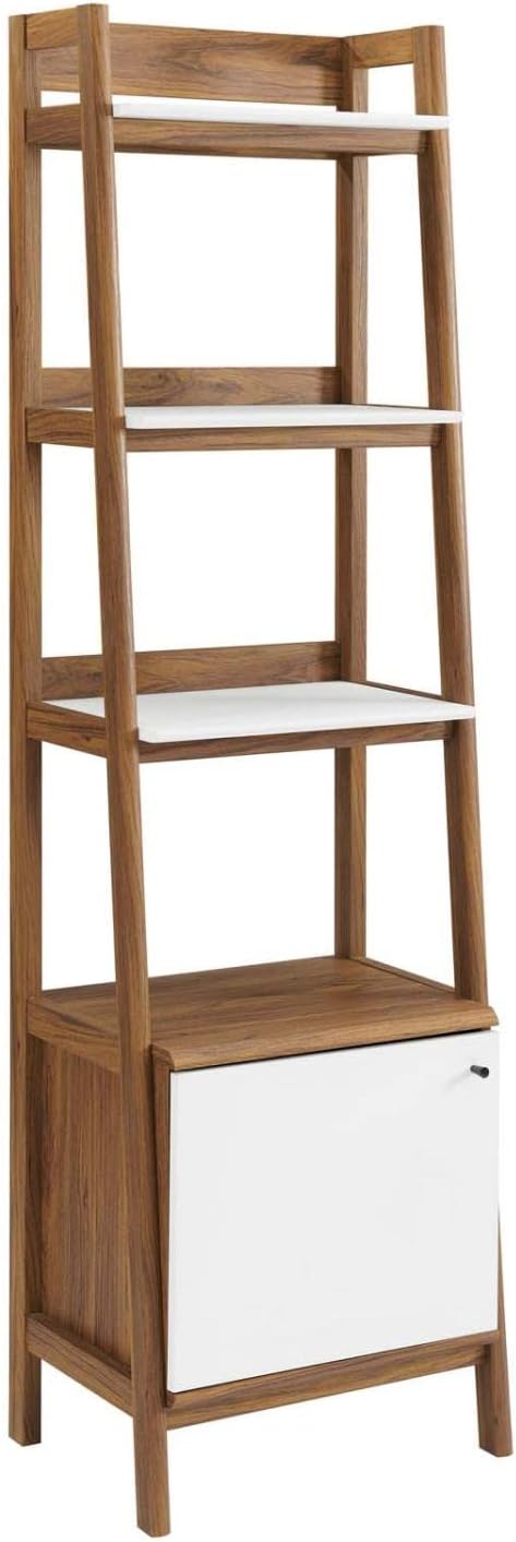 Modway Bixby Display Case, 21" Bookshelf, Walnut White