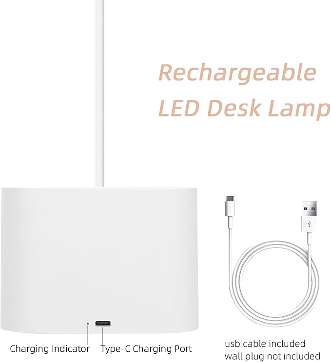 Study Lamp, Rechargeable LED Desk Lamp with Pen Holder, 8 Brightness Desk Lamp with USB Charging Port, Dimmable Reading Light Table Lamp for Kids