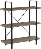 HSH 3-Shelf Bookcase, Rustic Gray 3 tier Bookshelf, Vintage Industrial Wooden and Metal Display and Storage Bookshelves Tower for Home Office Livingroom Bedroom Light Grey Oak