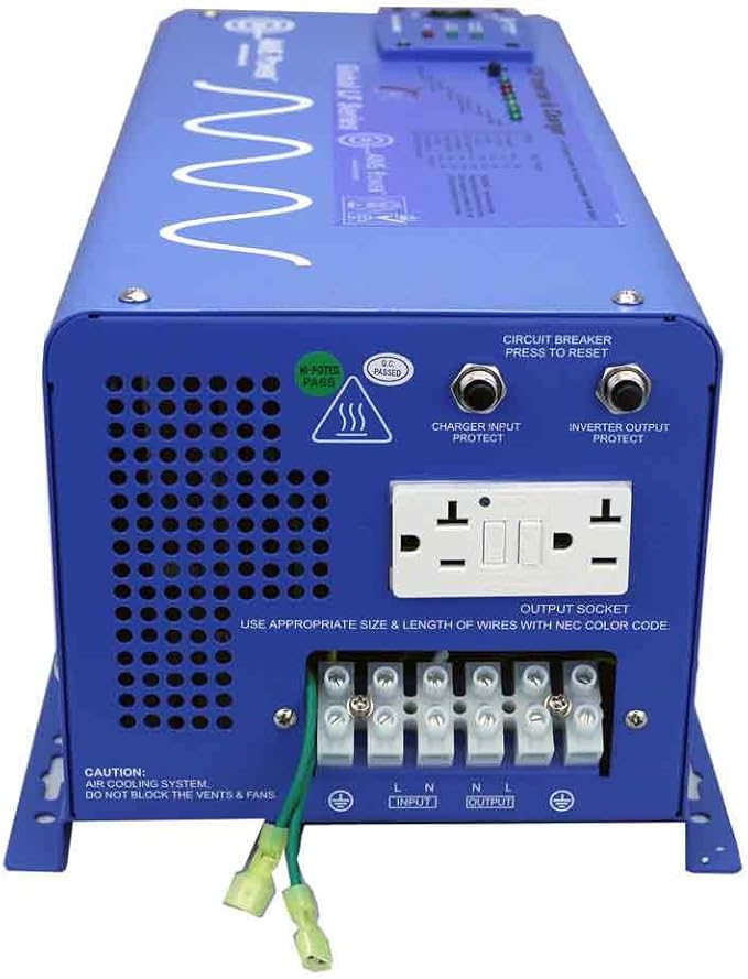 AIMS Power 3000 Watt 12 VDC Pure Sine Inverter Charger 120 VAC Output 100A Charger 30A Transfer Switch PICOGLF30W12V120VR