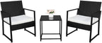 Outvita 3PCS Rattan Conversation Set, Outdoor Wicker Furniture Bistro Set 2 Chairs and Glass Top Table for Small Balcony Backyard Patio(Black)