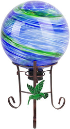 10" Diameter Gazing Ball with 8.5" Hummingbird Metal Stand Outdoor Garden Decor,Glass Globe Sphere Yard Art Decorations Outdoor,Glass Gazing Balls for Garden,Home,Lawn,Patio,Porch(Blue)