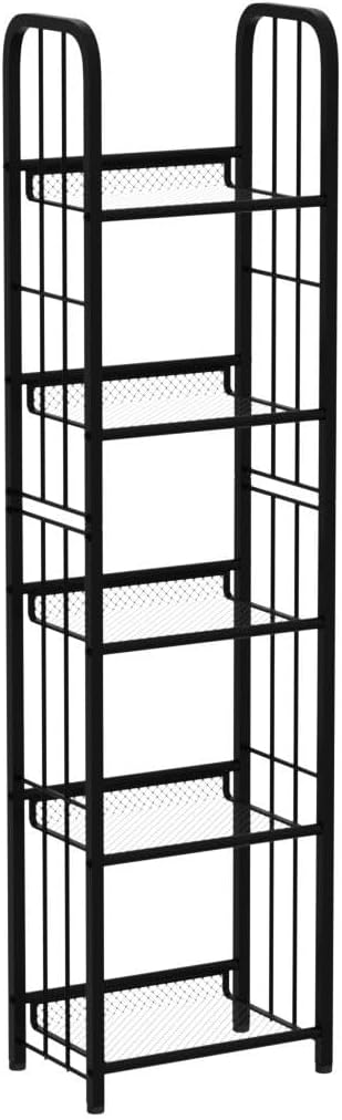 Bookshelf Storage Shelf Bookcase Freestanding Storage Stand for Living Room, Bedroom, Kitchen Rust Resistance Easy Assembly Free Combination Multi-Functional Organizer (5 Tiers, Black)