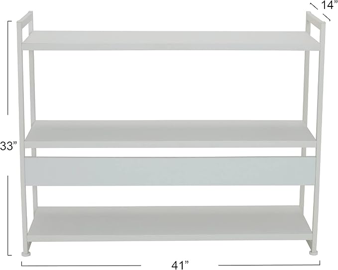 Household Essentials Jamestown Wide 3 Shelf Open Storage Bookshelf Scandinavian White and White Metal