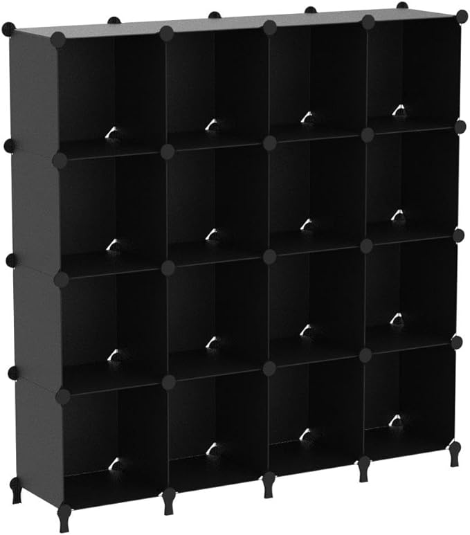 FUNLAX Cube Storage Shelf, 16 Storage Cubes Closet Organizers and Storage Portable Cube Storage Organizer Plastic Bookshelf Bookcase for Study Room, Bedroom, Office, Black