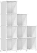 FUNLAX Cube Storage Shelf, 9 Storage Cubes Closet Organizers and Storage Portable Cube Storage Organizer Plastic Bookshelf Bookcase for Study Room, Bedroom, Office, White