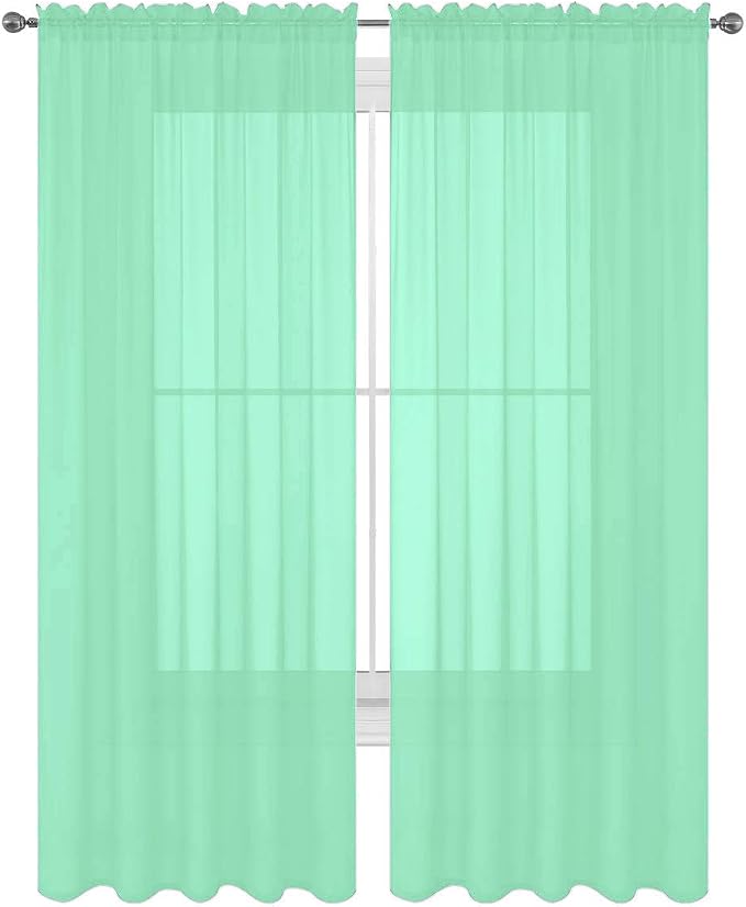 2 Piece Solid Elegant Sheer Curtains Fully Stitched Panels Window Treatment Drape (54" X 120", Mint)