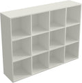 12-Cube Storage Shelf Bookcase - Wooden 3-Tier Floor Standing Open Bookshelf for Home and Office, Display Cabinet, Warm White
