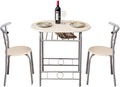 VINGLI 3 Piece Dining Set, Small Kitchen Table Set for 2, Breakfast Table Set, Kitchen Wooden Table with 2 Chairs for Small Space/Dining Room/Apartment, Metal Frame, Wine Rack, Beige