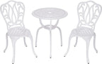 3 Piece Bistro Set,Outdoor Patio Set,Anti-Rust Cast Aluminum Bistro Table Set for Park Yard Front Porch Furniture(New White)…