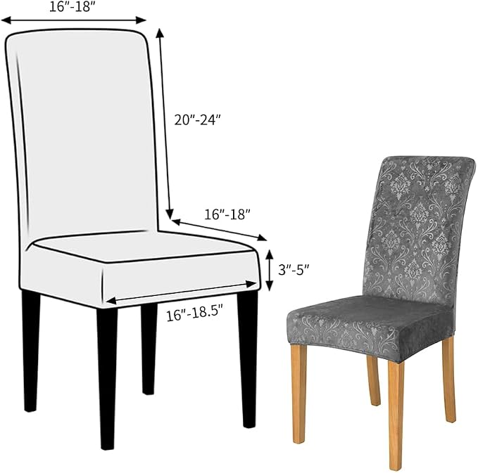 FORCHEER Chair Covers for Dining Chairs Set of 6,Velvet Dark Grey Stretch Dining Room Chair Cover Kitchen Parsons Chair Slipcovers (Pack of 6, Velvet Dark Grey)