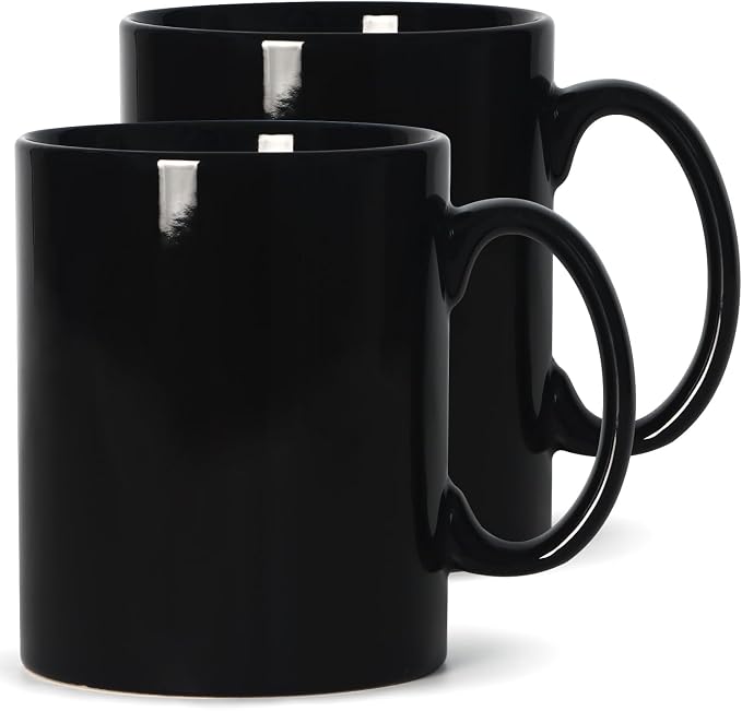 Large Coffee Mugs, 22 OZ(650ml) Extra Coffee Mug Set of 2, Smooth Ceramic Boss Cups, Big Capacity and Large Handle, for Dad Men, Black