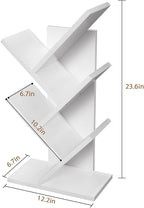 Topfurny Tree Bookshelf, 4-Tier Book Storage Organizer Shelves Floor Standing Bookcase, Wood Storage Rack for Office Home School Shelf Display for Cd/Magazine/Book -White