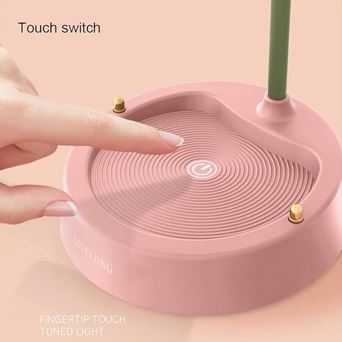 LED Desk Lamp Cordless Table Light Adjustable Gooseneck Dimmable Touch Rechargeable Battery Eye-Caring Night Light for Kids College Dorm Bedroom Reading (Pink)