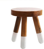 Teak 12" Round Dip Dyed Wood Plant Stand | Wood Accent Stool | Bath Stool | Milking Stool (12" Tall White)