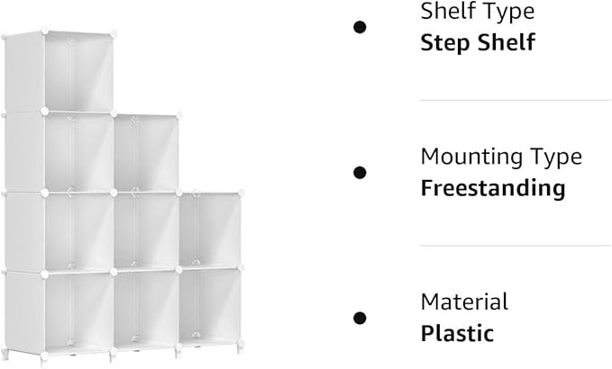 FUNLAX Cube Storage Shelf, 9 Storage Cubes Closet Organizers and Storage Portable Cube Storage Organizer Plastic Bookshelf Bookcase for Study Room, Bedroom, Office, White