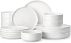 MALACASA 18 Pcs Porcelain Plates and Bowls Sets,Dinnerware Set for 6,White | Modern Ceramic Dishware,Kitchen Dining Ware,Microwave and Dishwasher Safe,Simple Solid White Design,Series LUNA