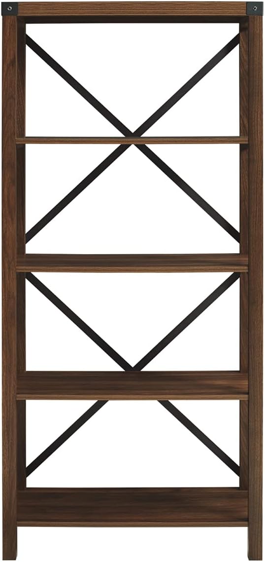 Walker Edison 4 shelves Andersen Urban Industrial Metal X Back Bookshelf, 64 Inch, Dark Walnut