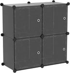 C&AHOME Cube Storage Organizer with Doors, 4-Cube Shelves, Closet Cabinet, DIY Plastic Modular Bookshelf Ideal for Bedroom, Living Room, 24.8" L x 12.4" W x 24.8" H Black SHS04B-DOOR