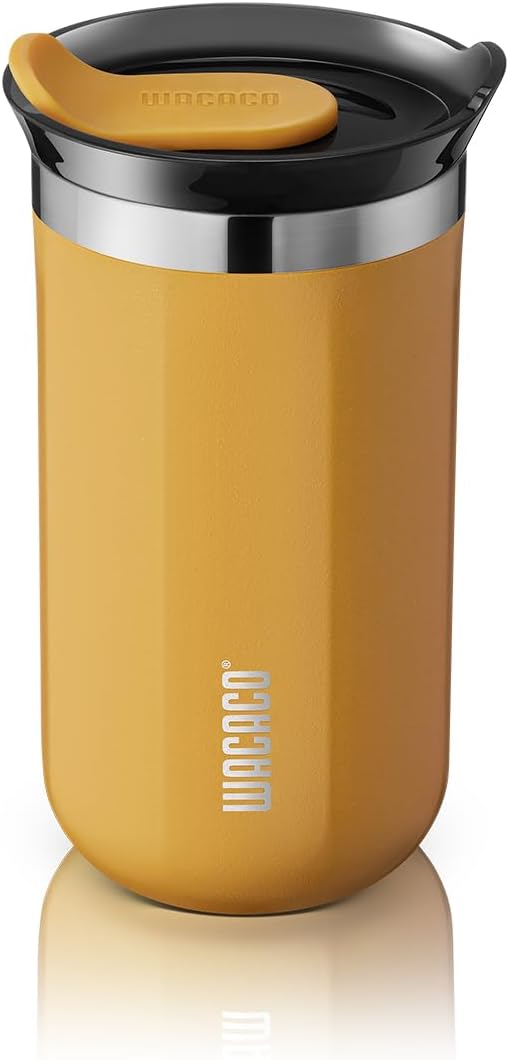 WACACO Octaroma Lungo Vacuum Insulated Coffee Mug, Double-wall Stainless Steel Travel Tumbler With Drinking Lid, 10 fl oz(300ml)， Amber Yellow