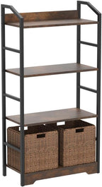 Vagusicc 4 Tier Bookshelf with 2 Storage Baskets, Tall Bookcase Shelf Storage Organizer Wood Book Shelf, Modern Shelf Rack Shelves with Steel Frame, Multipurpose Bookshelf for Bedroom Living Room