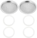 Moka Pot Replacement Parts Set with 2 Stainless Steel Filters and 4 Silicone Gasket Seals for 3 6 9 Cup Espresso Maker Coffee Accessories(6Cup)