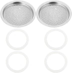 Moka Pot Replacement Parts Set with 2 Stainless Steel Filters and 4 Silicone Gasket Seals for 3 6 9 Cup Espresso Maker Coffee Accessories(6Cup)