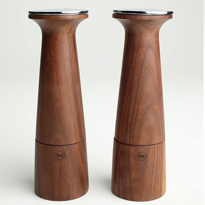 T&G CrushGrind Oblique Black Walnut Pepper/Peppercorn Mill, 20.5cm / Stylish Fine Dining Gourmet Fully Adjustable Ceramic Manual Grinder/Shaker/Coarse & Fine/Easy Fill