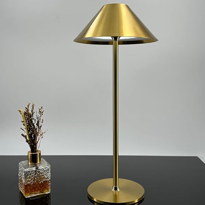 Portable Metal Desk Lamp, 3-Levels Brightness Metal LED Table Lamp, 3 Color Touch Control Rechargeable Lamp, Night Light, Bedside Lamp,Dining Room Lamp (Light Gold)
