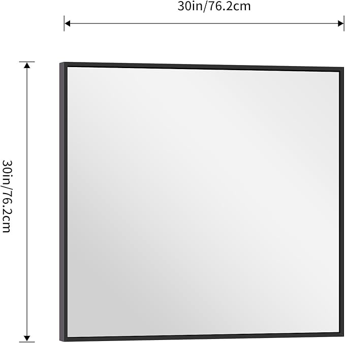 Black Bathroom Mirror for Wall, 30x30 Inch Rectangle Mirrors with Metal Frame, Modern Vanity Wall Square Mirror for Bathroom Living Room, Entryway Hangs Horizontal or Vertical