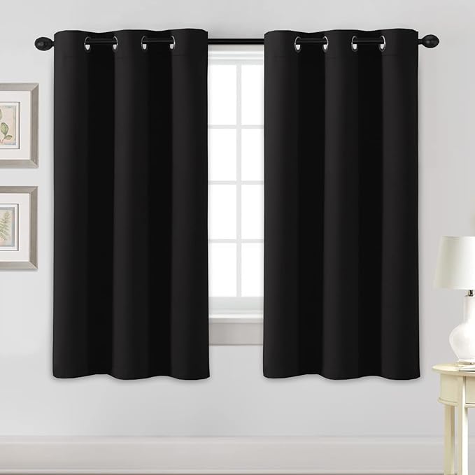 H.VERSAILTEX Blackout Curtains for Bedroom Thermal Insulated Room Darkening Living Room Curtains 63 Inch Long Grommet Privacy Protection Window Curtain Panels/Drapes for Nursery, 2 Panels,Jet Black
