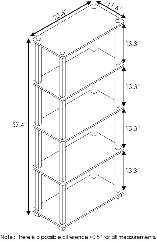 Furinno Turn-N-Tube 5-Tier Multipurpose Shelf / Display Rack / Storage Shelf / Bookshelf, Square Tubes, Light Cherry/Black