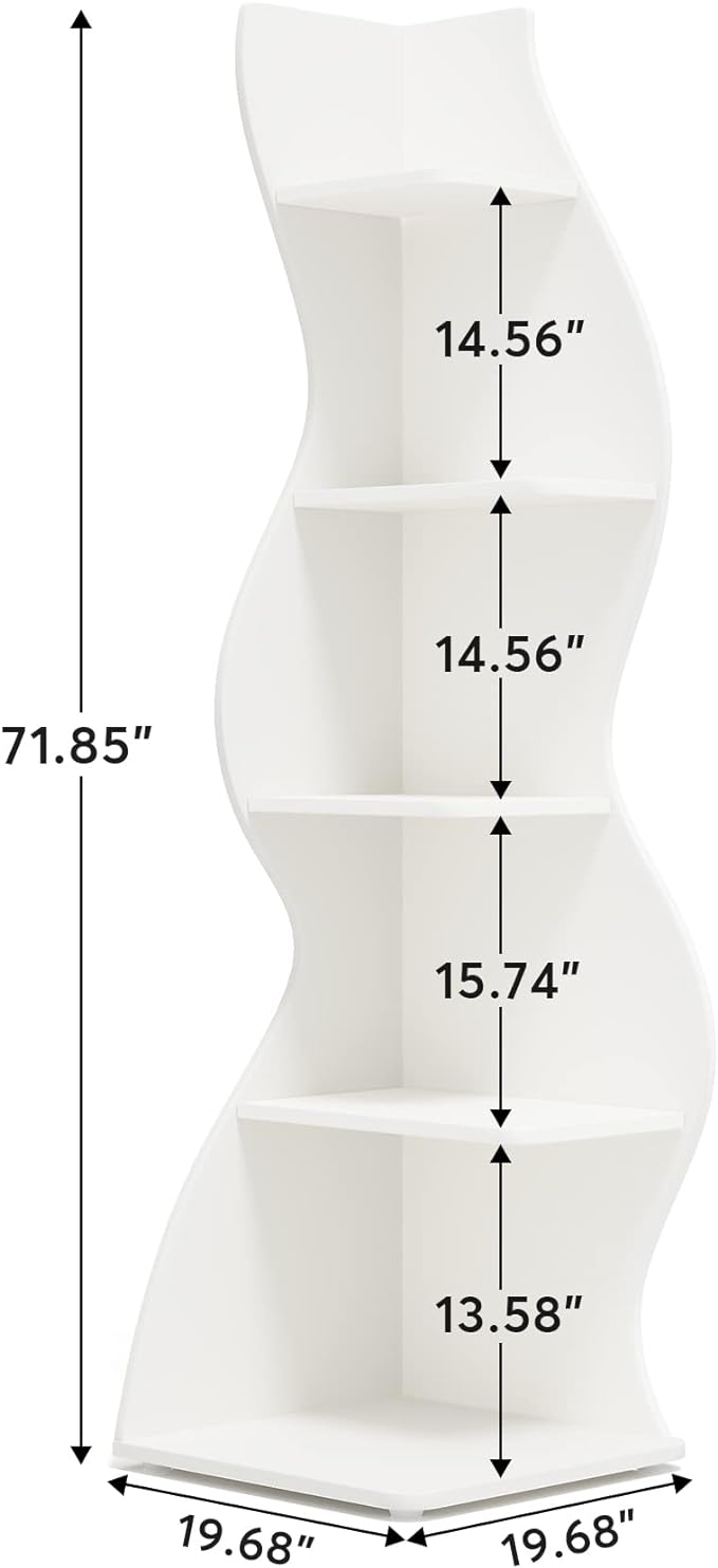 Small Corner Shelf, Modern 5-Tier Wall Corner Bookshelf, Stylish Bookcase Storage Rack for Small Space,Living Room. Bedroom