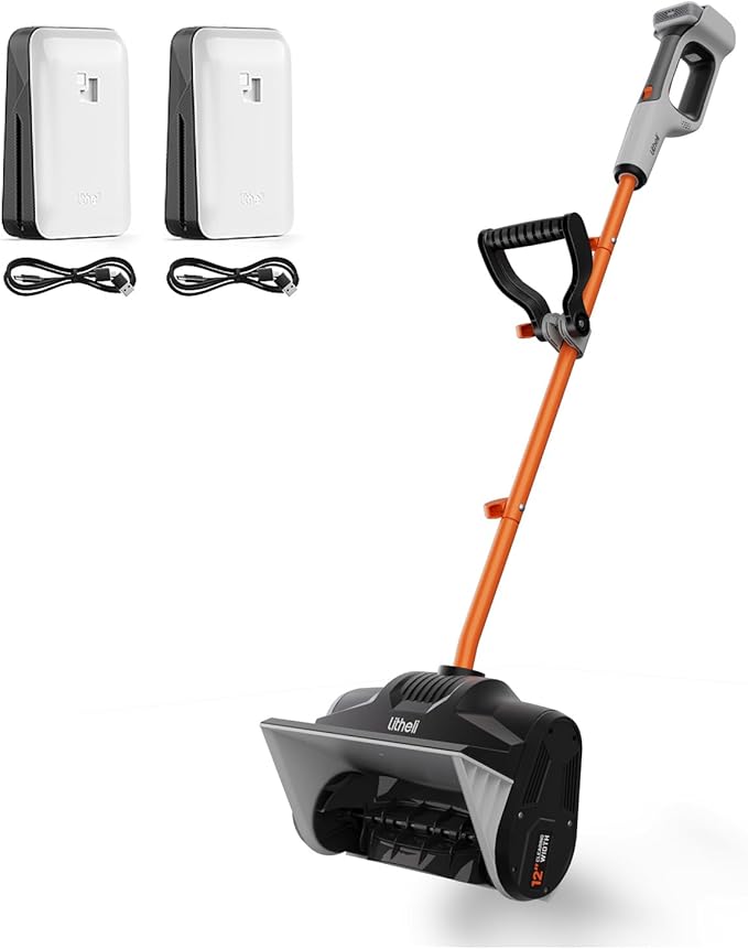 Litheli Cordless Snow Shovel, 20V 12'' Lightweight Electric Snow Blower for Driveway, Battery Powered Snow Thrower, 2.0Ah and 4.0Ah Battery Included