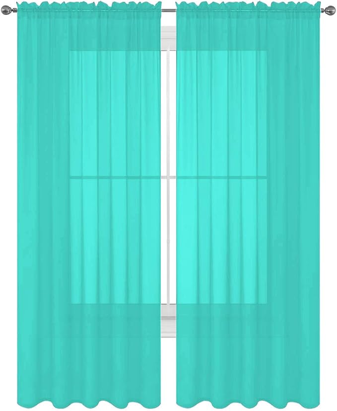 2 Piece Solid Elegant Sheer Curtains Fully Stitched Panels Window Treatment Drape (54" X 84", Turquoise)
