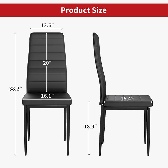 FDW | Dining Chairs Set of 4 | Black | Kitchen Chairs 4 Upholstered Chairs and Faux Leather Cushions | Space-Saving and Modern Design | for Dining Room, Easy to Assemble
