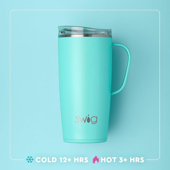 Swig Life 22oz Insulated Travel Mug with Handle & Lid, Funky Chicken | Triple Insulated Stainless Steel - Handle & Lid Included - Keeps Coffee Hot or Cold - Cup Holder Friendly