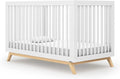 dadada Baby Soho 3-in-1 Convertible Crib – Made in Italy, GREENGUARD Gold, Adjustable Mattress Height, Solid Beechwood – Baby-Safe Finish, Modern Design 53.15 x 29.95 x 36.7 in (White + Natural)