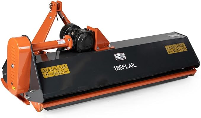 Titan Attachments 3 Point Flail Mower, 72" Charcoal Finish Fits Cat 1 Tractors, Replaceable Hammer Blades, 30-60 HP Mulch and Finish Mower for Uneven Terrain, Lawn Tractor Accessories