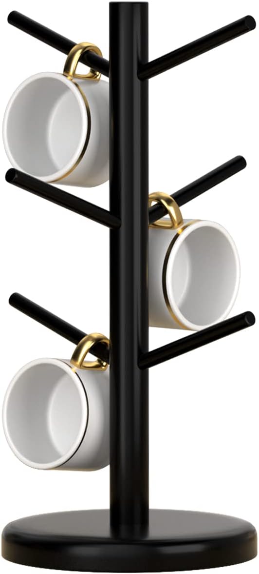 Dorhors Mug Holder Tree,Coffee Cup Holder,Mug Rack Stand Hook,Bar Organizer | Black Wood Coffee Station Accessories 6 Hook,Coffee Shelf Decor for Kitchen Countertop,Counter Storage Display Mug,Cup