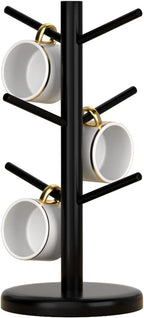 Dorhors Mug Holder Tree,Coffee Cup Holder,Mug Rack Stand Hook,Bar Organizer | Black Wood Coffee Station Accessories 6 Hook,Coffee Shelf Decor for Kitchen Countertop,Counter Storage Display Mug,Cup