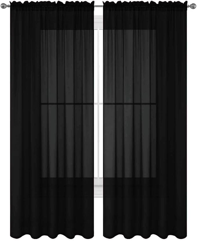 2 Piece Solid Elegant Sheer Curtains Fully Stitched Panels Window Treatment Drape (54" X 95", Black)