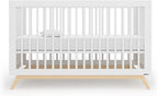 dadada Baby Soho 3-in-1 Convertible Crib – Made in Italy, GREENGUARD Gold, Adjustable Mattress Height, Solid Beechwood – Baby-Safe Finish, Modern Design 53.15 x 29.95 x 36.7 in (White + Natural)