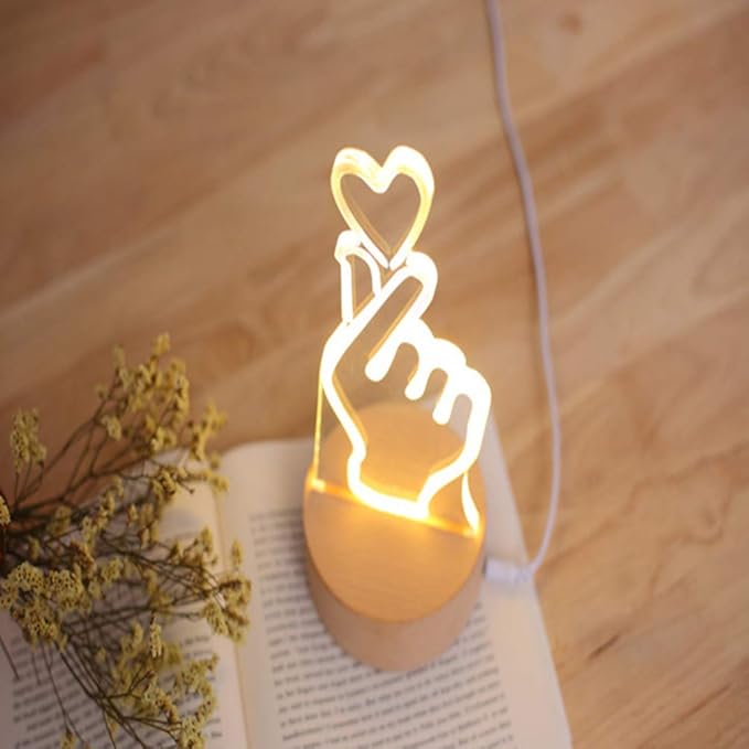 OSALADI Finger Heart Night Light, 3D Pattern Desk Table Lamp USB Charging, Acrylic Button Desk Lamp for Living Room Home Bedroom